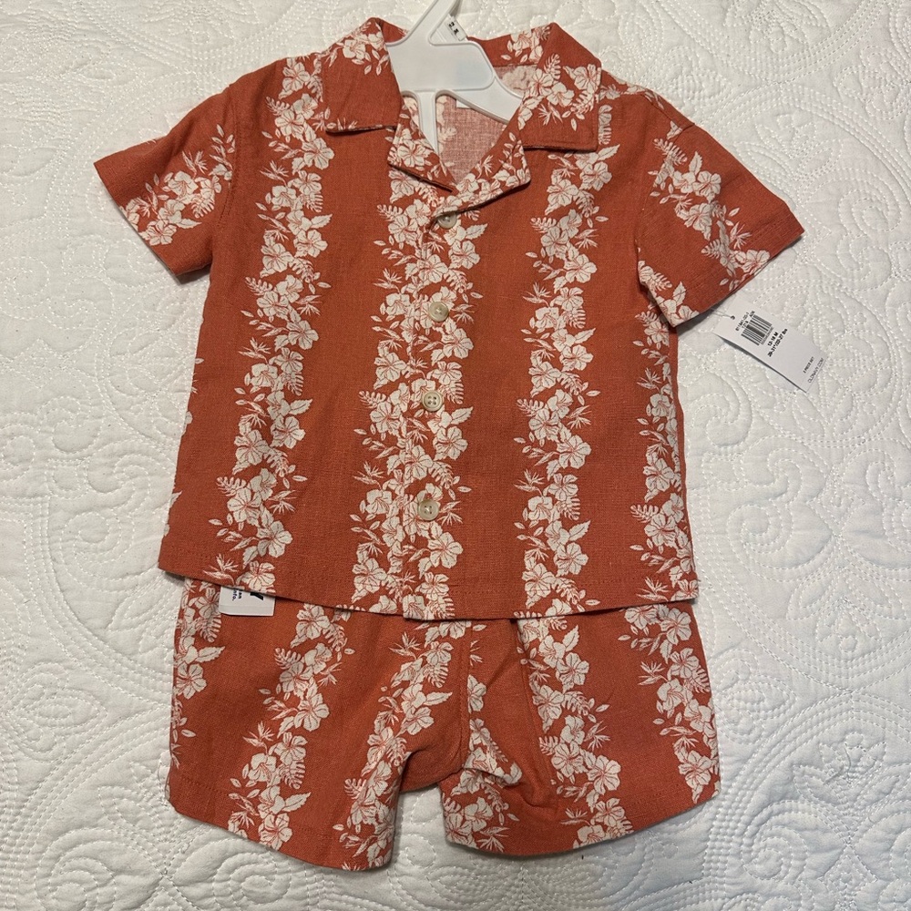 Kids Floral Pajama Set - Rust and White